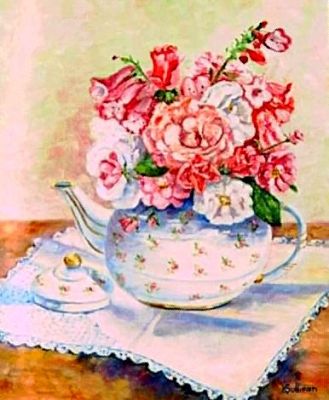 Item #11, Bouquet in an Antique Teapot