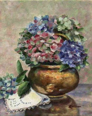 Item #16, Hydrangeas in an Old Brass Pot